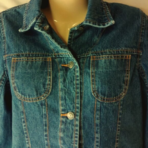 Women's Blue Denim Ruffled Jean Jacket Size Small - Picture 2 of 3